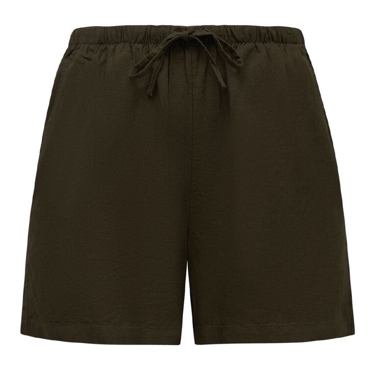H&H Women's Relaxed Linen Blend Shorts, Green Dark, hi-res