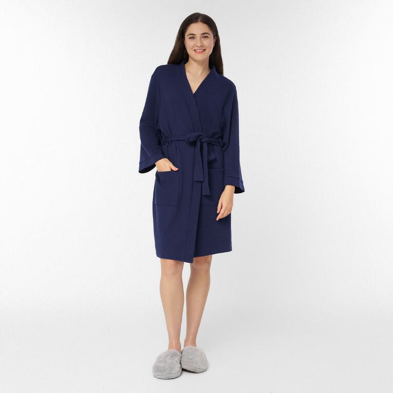 H&H Women's Waffle Robe, Blue Dark, hi-res