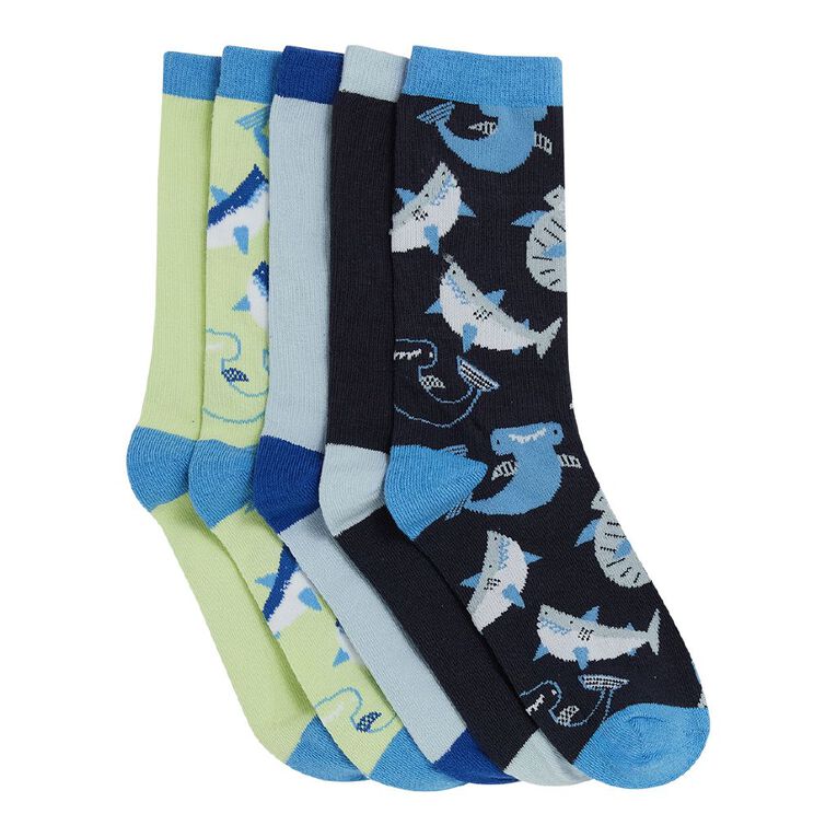 H&H Boys' Crew Jacquard Socks 5 Pack, Green Light, hi-res
