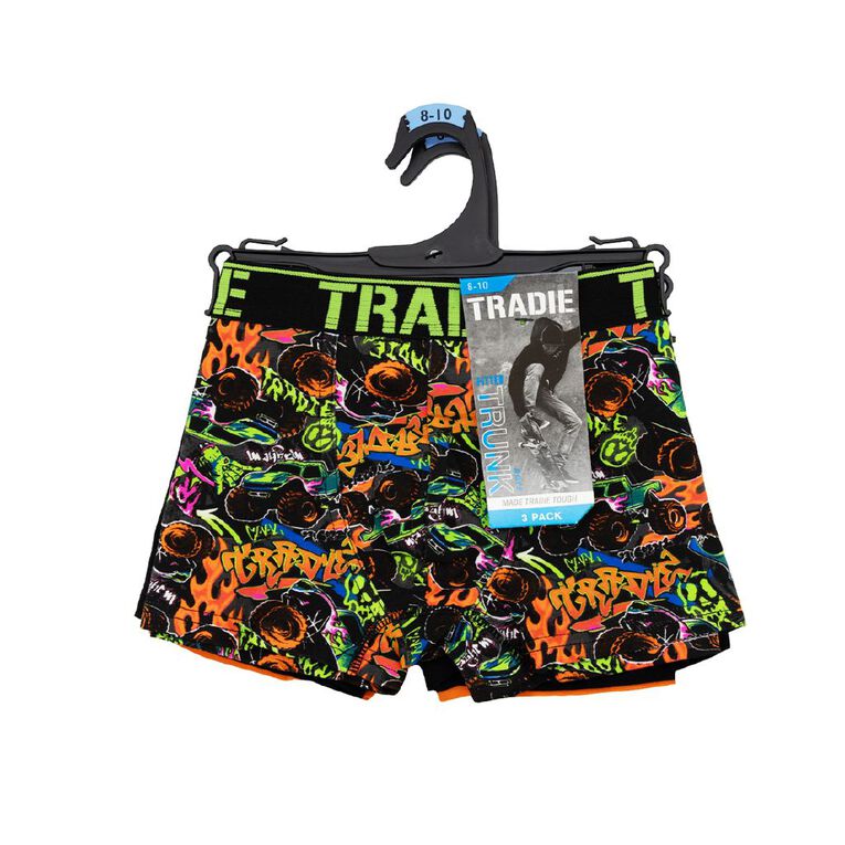 Tradie Boys' Trunks 3 Pack, Black/Orange, hi-res