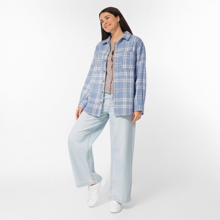 H&H Women's Brushed Felt Like Check Shacket, Blue Light, hi-res