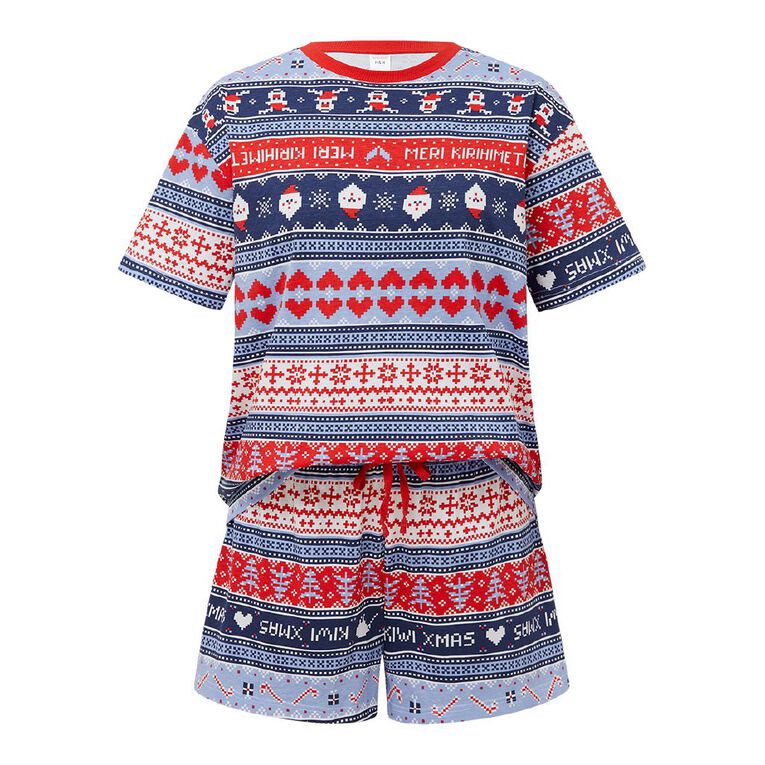 H&H Women's Family Christmas Tee & Shorts Pyjama Set, Blue Light, hi-res