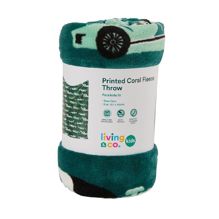 Living & Co Kids Coral Fleece Throw Race Cars Blue, , hi-res