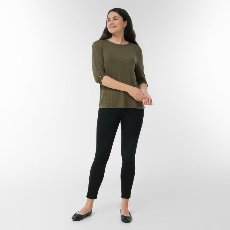 H&H Women's 3/4 Sleeve Knot Detail Top, Green Mid, hi-res