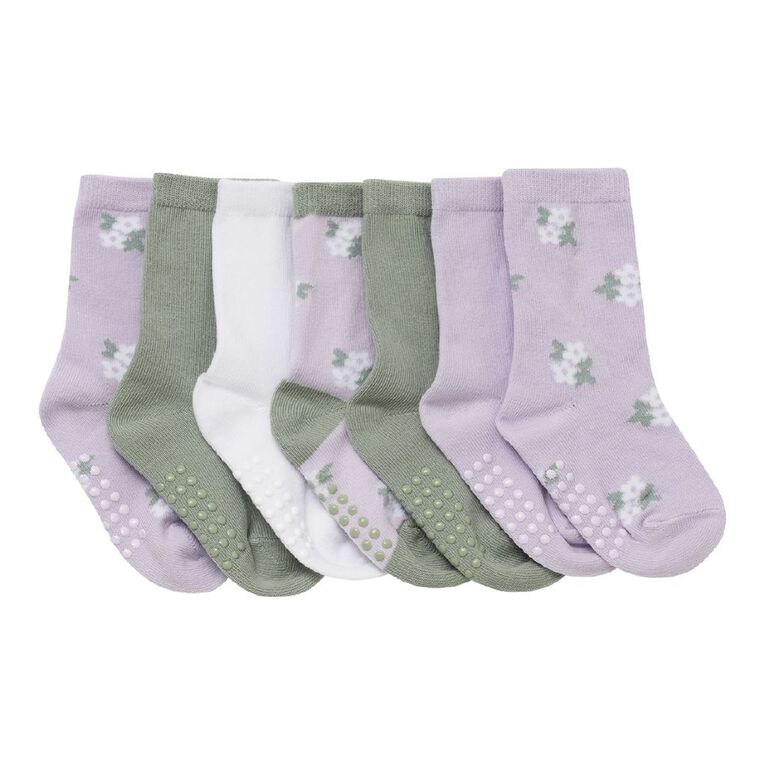 H&H Infants' Jacquard Crew Socks 7 Pack, Lilac, hi-res