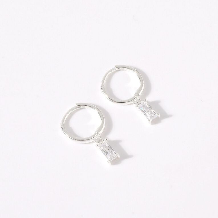 Sterling Silver Clear CZ Square Endless Sleeper Earrings, , hi-res