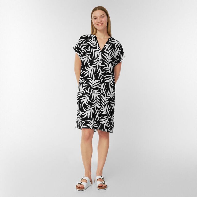 H&H Women's Short Sleeves Pop Over Tunic, Black/White, hi-res