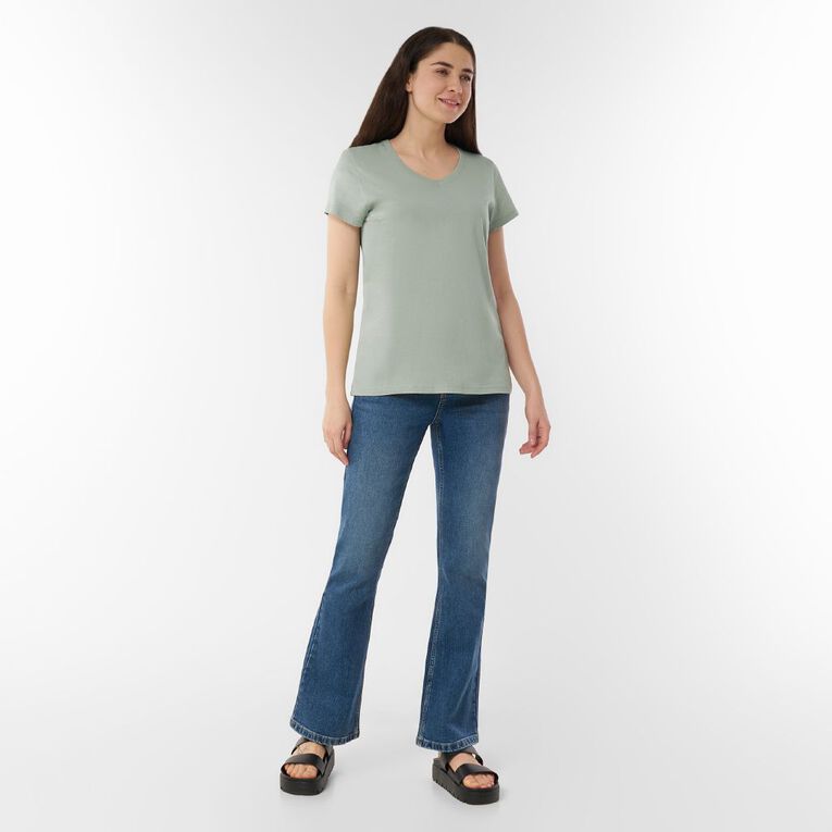 H&H Women's Short Sleeve V-Neck Tee, Green Light, hi-res