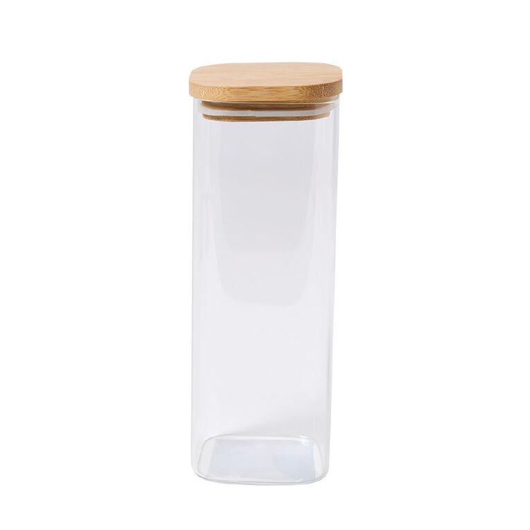 Living & Co Canister With Bamboo Lid Square 1000ml Clear, , hi-res