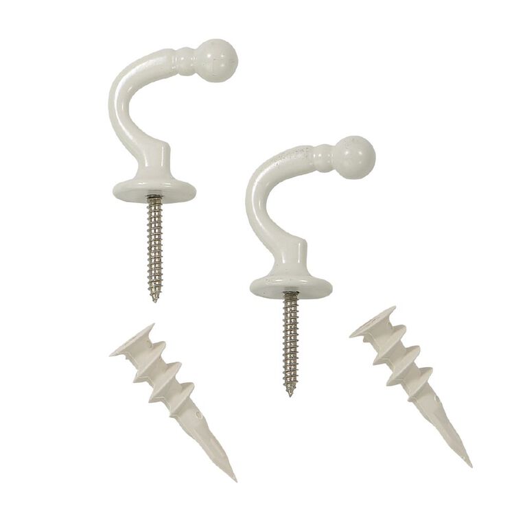 Living & Co Tieback Hook White 2 Pack, White, hi-res