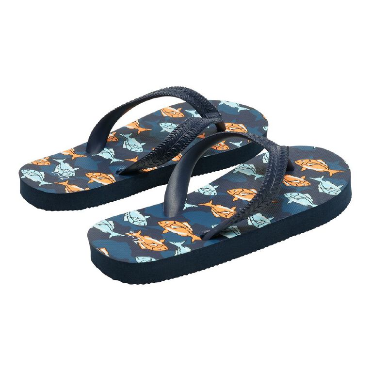 Young Original Senior Kids' Printed Jandals, Blue, hi-res