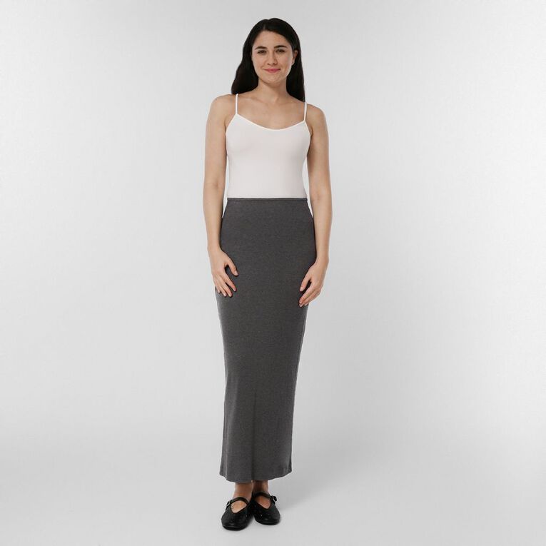 H&H Women's Rib Knit Maxi Skirt, Charcoal/Marle, hi-res