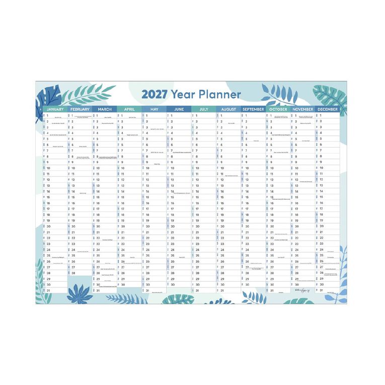 WS 2027 Wall Planner Laminated 700x500mm Leaves, , hi-res