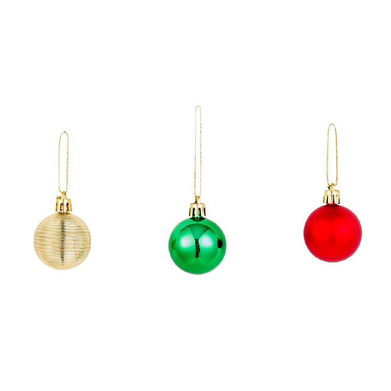 Wonderland Bauble 4cm Gold/Red/Green 30 Pack, , hi-res