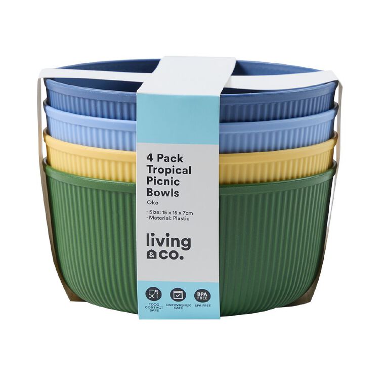 Living & Co Tropical Picnic Bowls Multi-Coloured 4 Pack, , hi-res