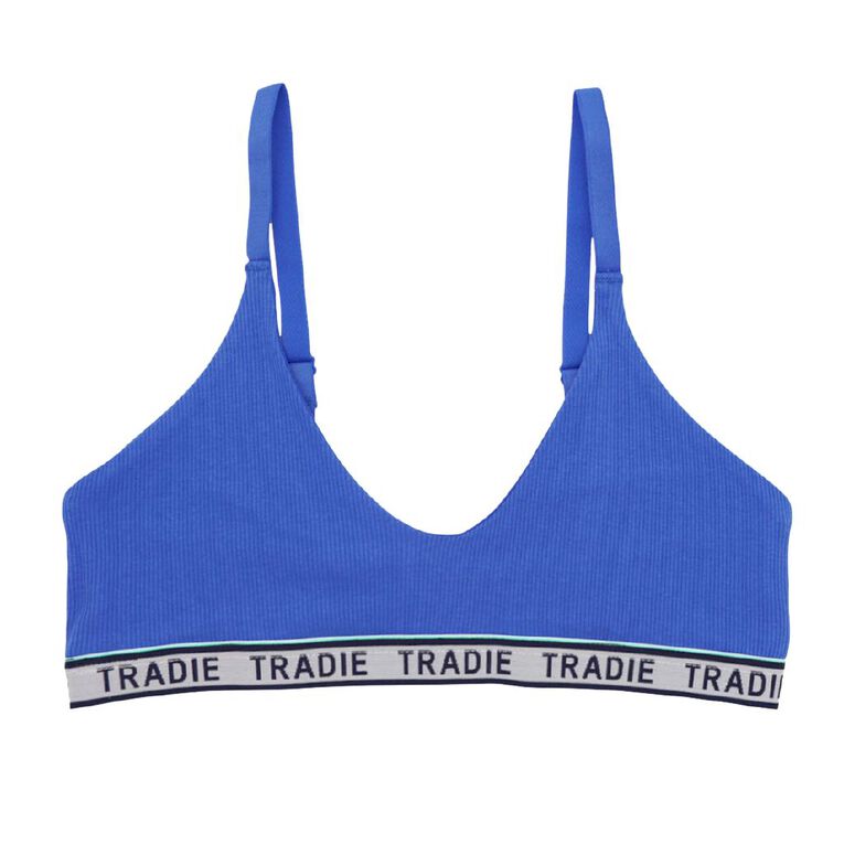 Tradie Women's Wirefree Rib Tri Crop, Blue Dark, hi-res