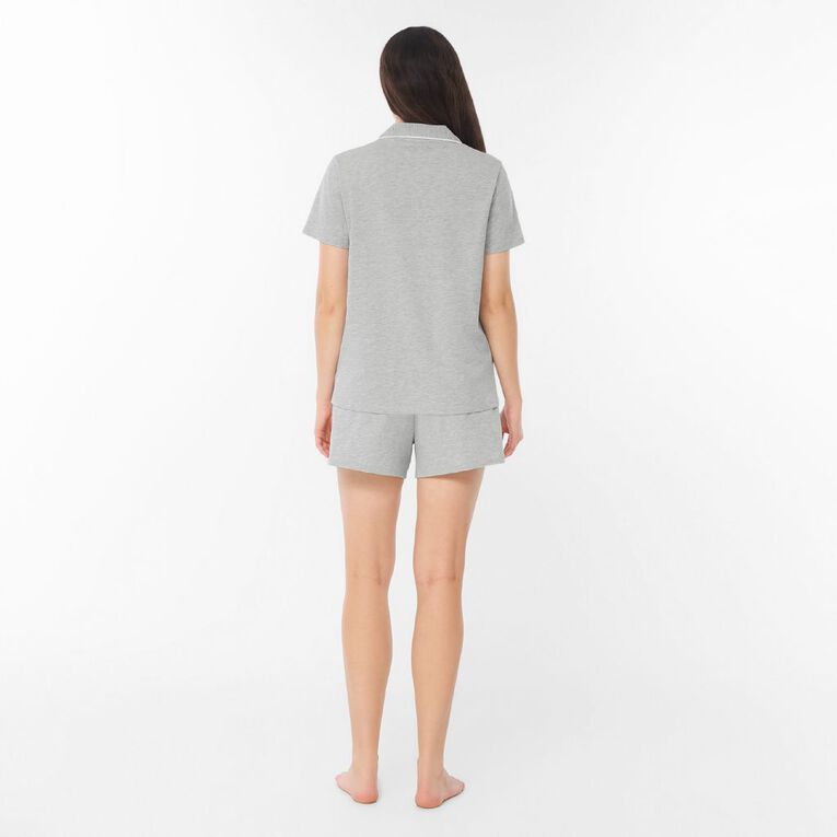 H&H Women's Button Up Short Sleeve Pyjama Set, Grey Mid, hi-res