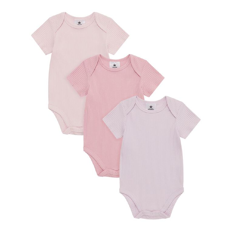 Young Original Babys' Short Sleeve Rib Bodysuit 3 Pack, Purple Light, hi-res
