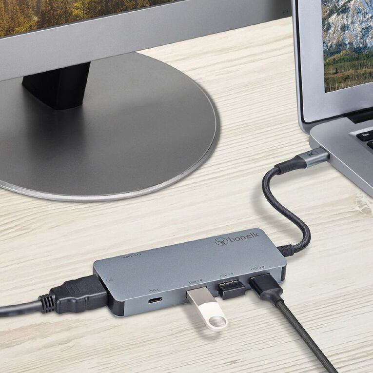Bonelk Long Life USB A to 3 Port Hub + SD/TF Reader Space Grey Grey, , hi-res
