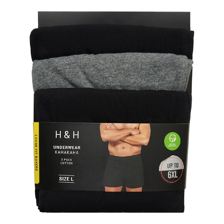 H&H Men's Loose Knit Boxers 3 Pack Black