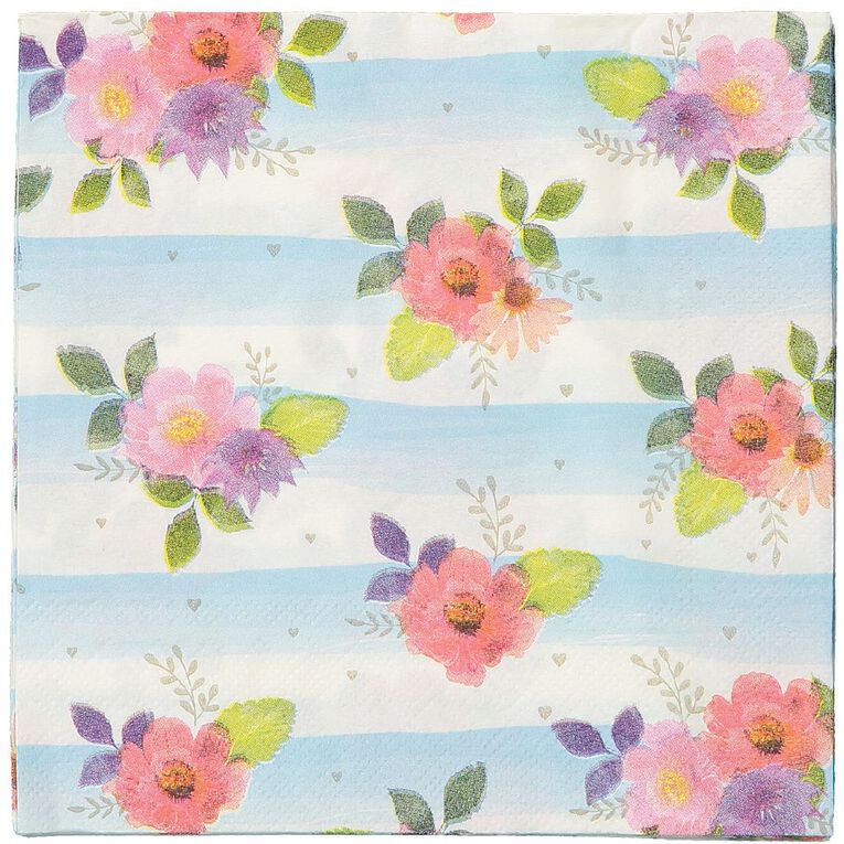 Artwrap Printed Napkins Floral Stripes 2-ply 33cm x 33cm 20 Pack, , hi-res