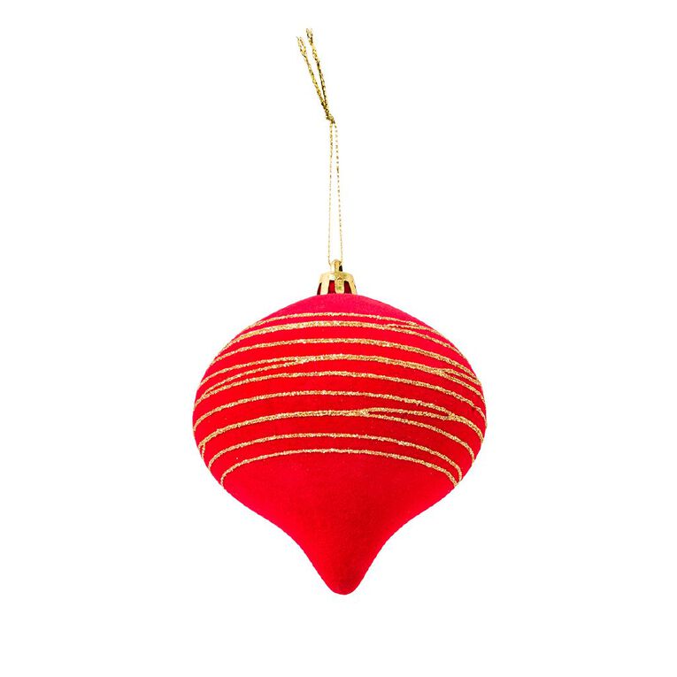 Wonderland Flocked Onion Bauble 8cm 4 Pack, , hi-res