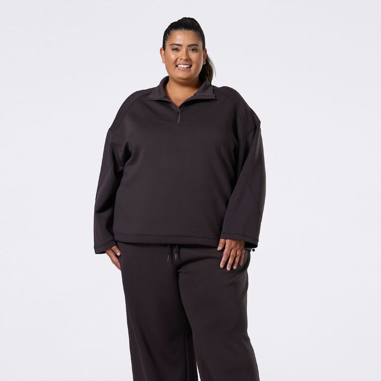 H&H Curve Women's Interlock 1/4 Zip Sweat, Brown Dark, hi-res