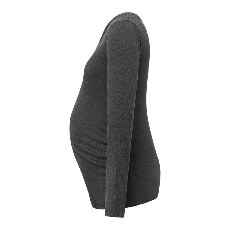 H&H Maternity Maternity Long Sleeve Nursing Friendly Rib Henley, Charcoal/Marle, hi-res
