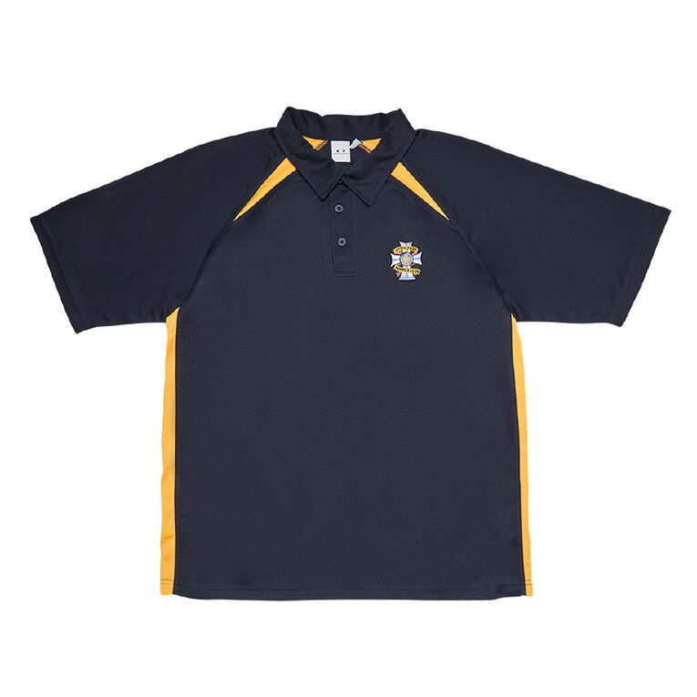 Schooltex Marcellin College PE Polo with New Embroidery, Navy/Gold, hi-res