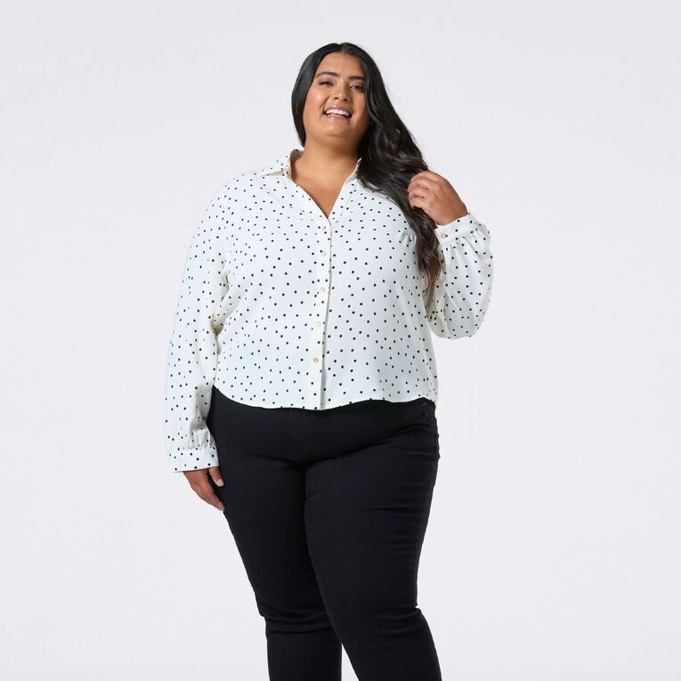 H&H Curve Women's Long Sleeve V-Neck Shirt, White/Black, hi-res