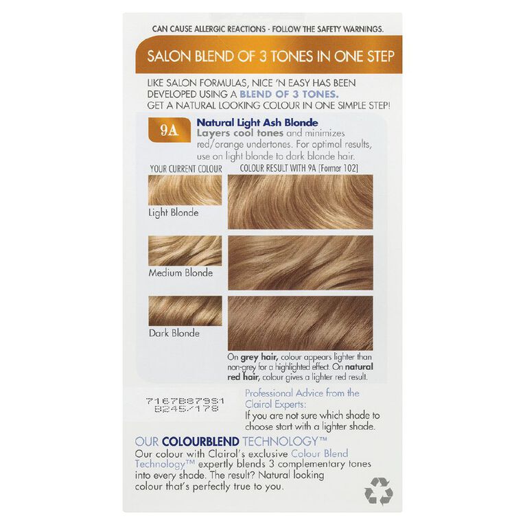 Clairol Nice N Easy Permanent Hair Colour Light Ash Blonde 9A, , hi-res