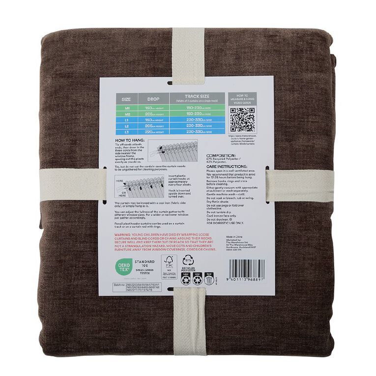 Living & Co Luxe Curtains Brown Mid 150-230cm Wide/205cm Drop, , hi-res