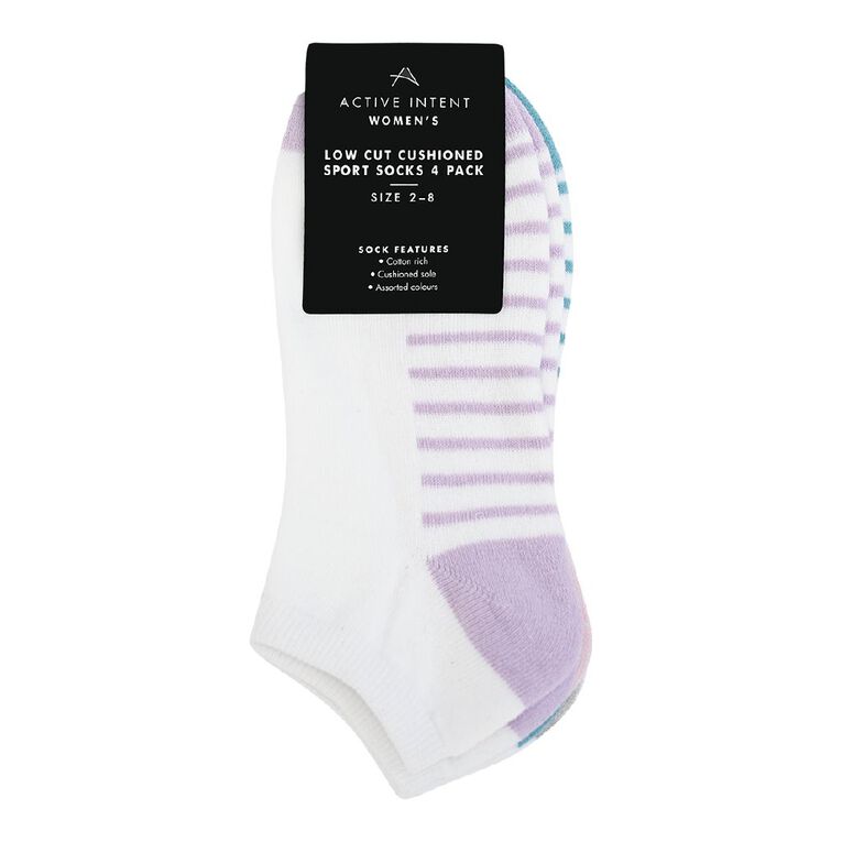 Active Intent Women's Low Crew Cushioned Sport Socks 4 Pack, White W25STRETCH, hi-res