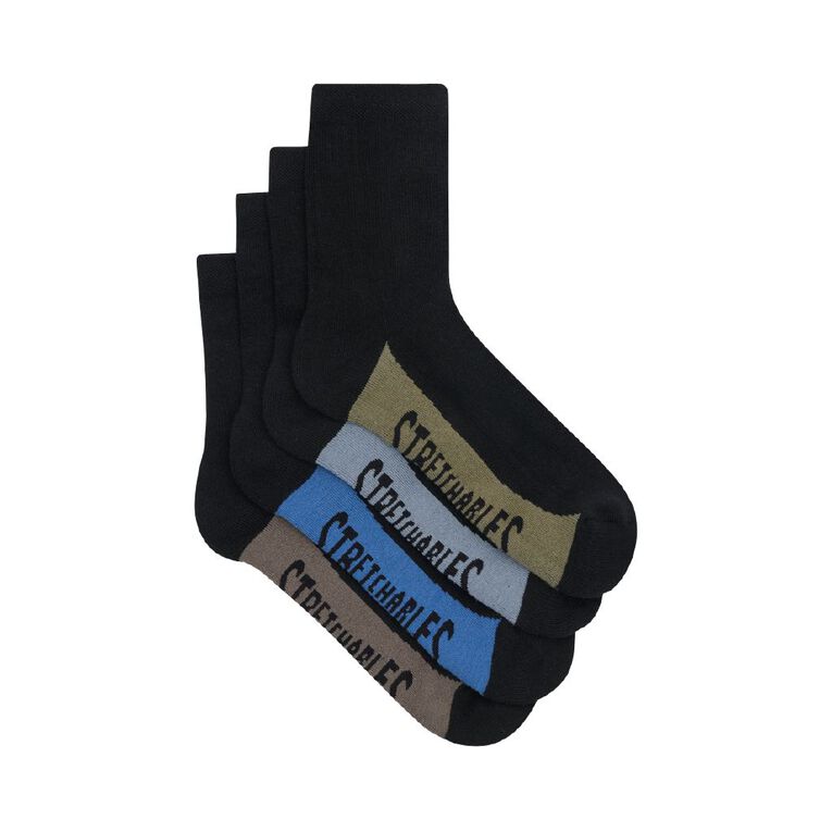 Rio Men's Quarter Crew Stretchable Socks 4 Pack, Black W26 68K, hi-res