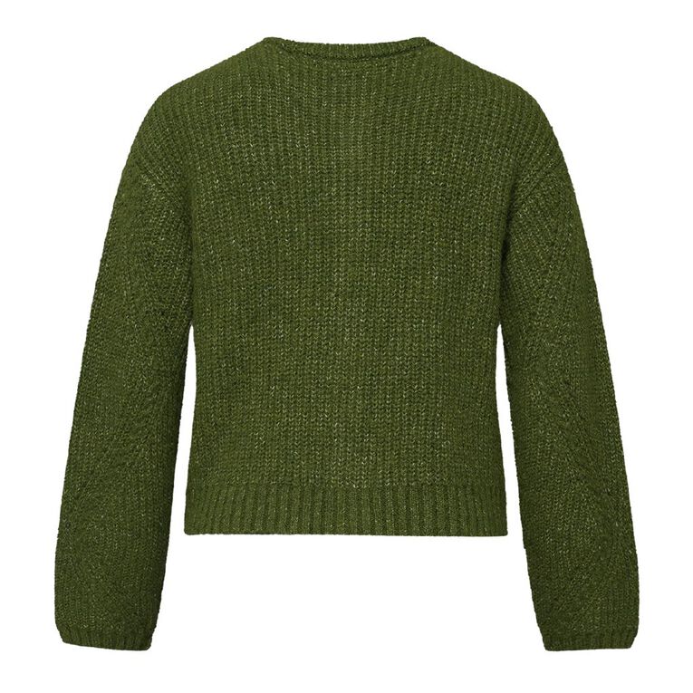 H&H Women's Fluffy Pointelle Knit Cardigan, Green Mid, hi-res