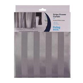 Living & Co Shower Curtain Stripe Grey Light 180cm x 180cm