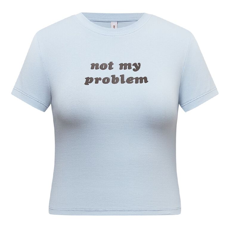 BRDRLESS Not My Problem Baby Tee, Blue Light, hi-res