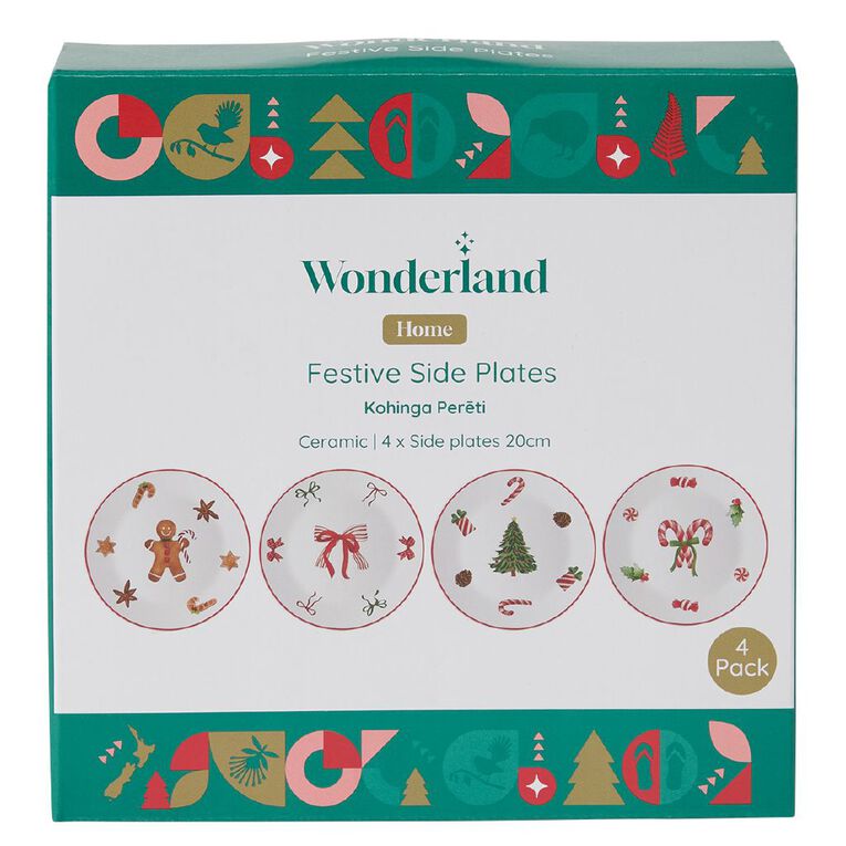 Wonderland Home Merry Christmas Side Plates 4 Pack Set Assorted, , hi-res