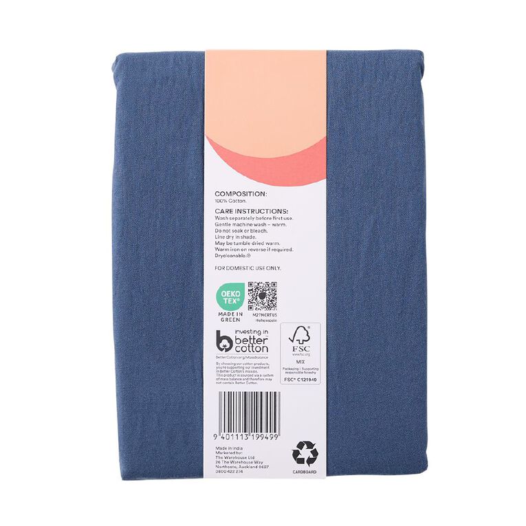 Living & Co 100% Washed Cotton 2 Pack Pillowcase Denim 48cm x 73cm, Denim, hi-res