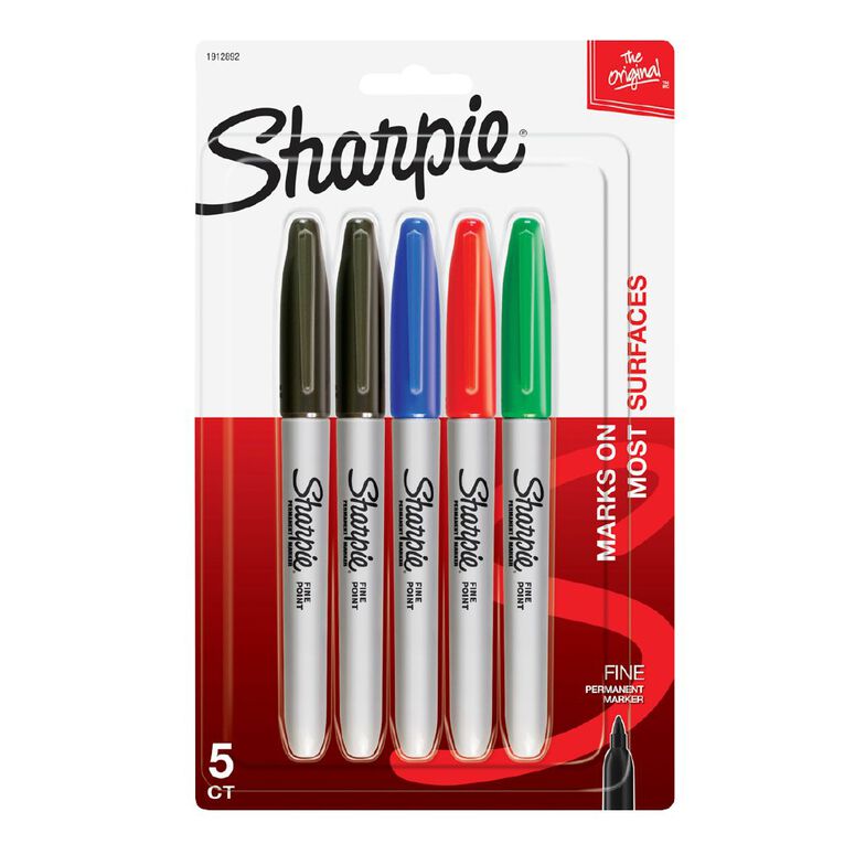 Sharpie Permanent Marker Fine Assorted Colours Assorted 5 Pack, , hi-res