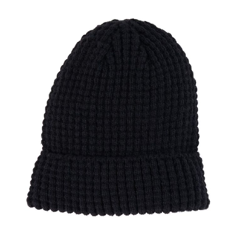 H&H Men's Waffle Beanie, Black, hi-res