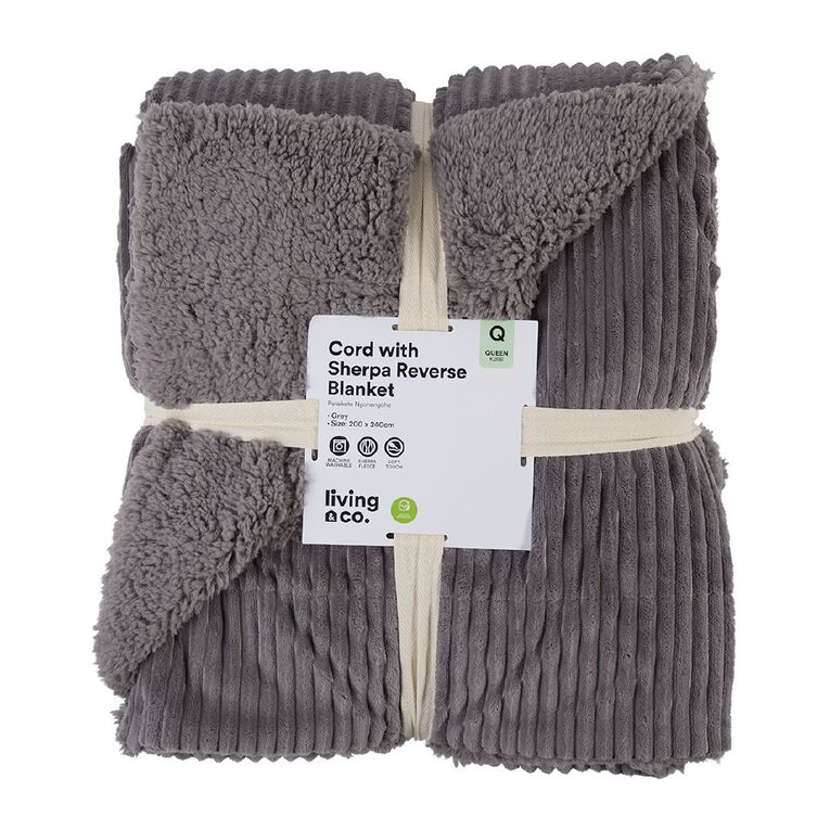 Living & Co Cord Plush Blanket Grey Queen, , hi-res