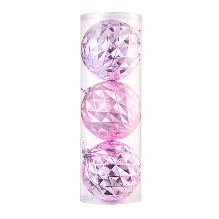 Wonderland Christmas Baubles 15cm Pink 3 Pack, , hi-res