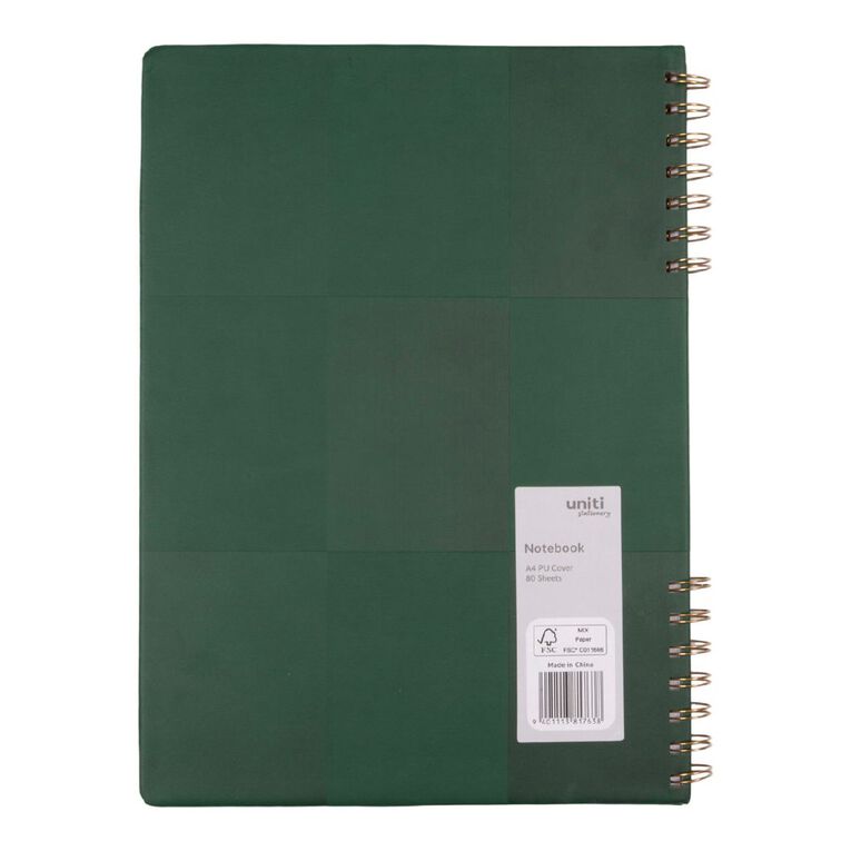 Uniti Stationery Check Green A4 Notebook, , hi-res