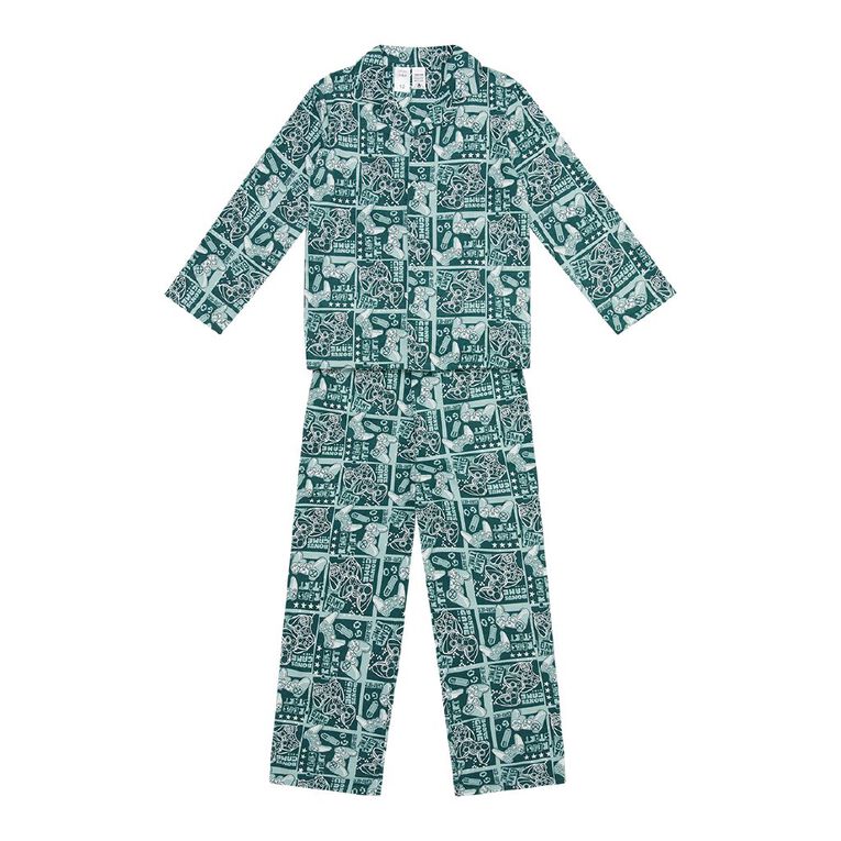 H&H Boys' Flanelette Pyjama Set, Green Dark, hi-res