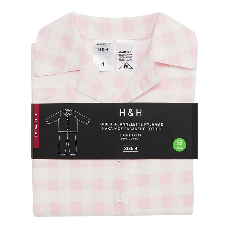 H&H Girls' Flannelette Button Up Pyjama Set, Pink Light, hi-res