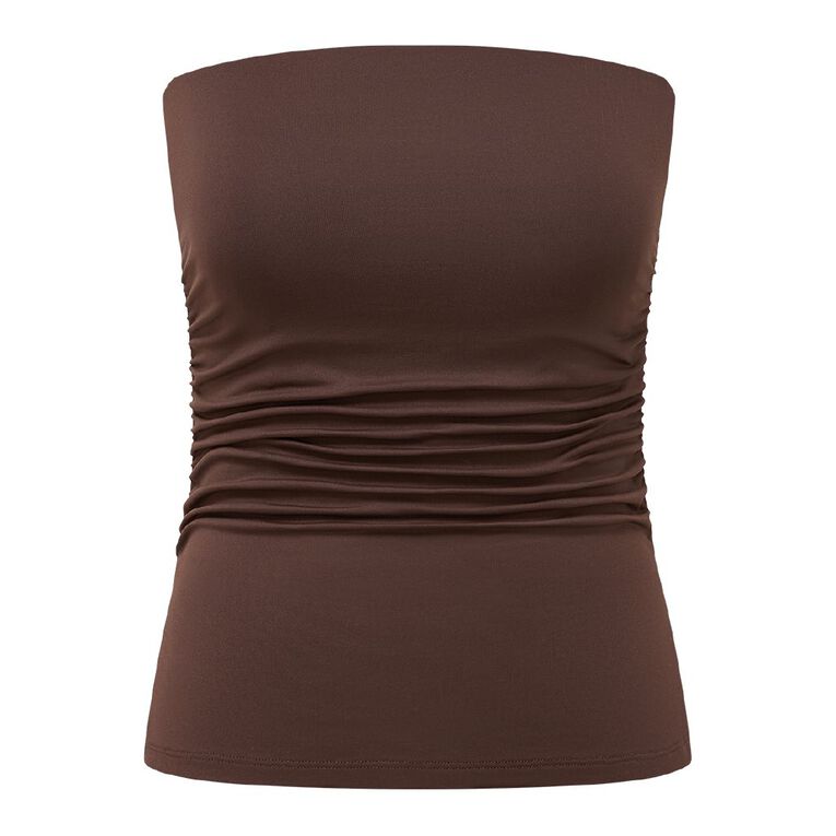 Garage Women's Contour Ruched Bandeau, Brown Dark, hi-res