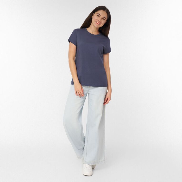 H&H Women's Short Sleeve Crew Neck Cotton Tee, Blue Dark NIGHTSHADW, hi-res