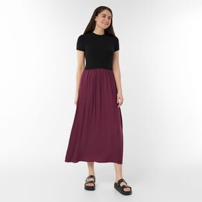 H&H Women's Short Sleeve Ribbed Bodice Midaxi