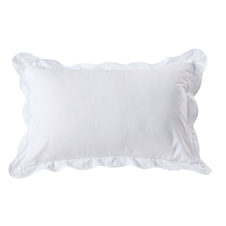 Living & Co 100% Cotton Scallop 2 Pack Pillowcase White 48cm x 73cm, , hi-res